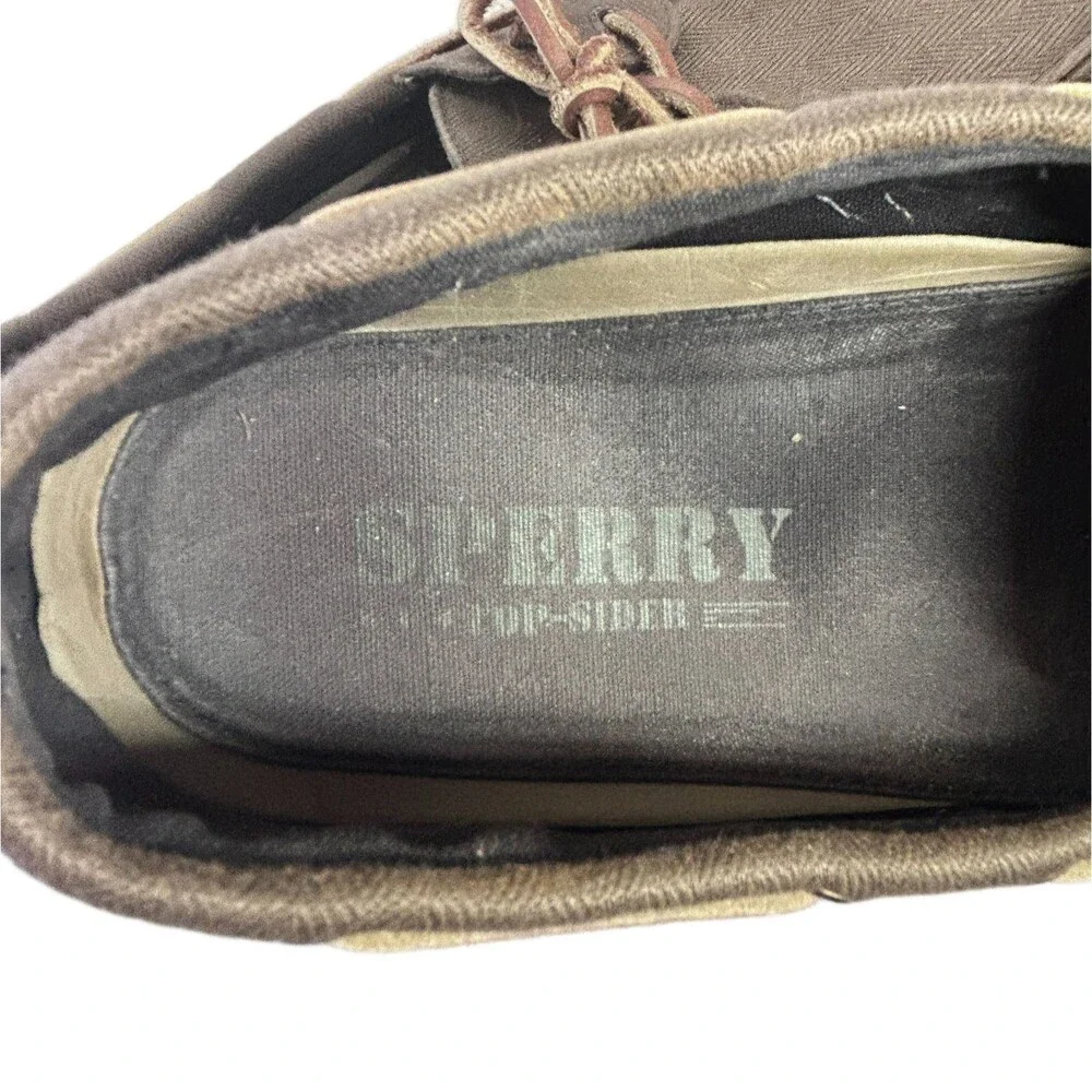 Sperry Topsider Mens 10.5 Boat Shoes Olive Green Canvas 2 Eye Vegan